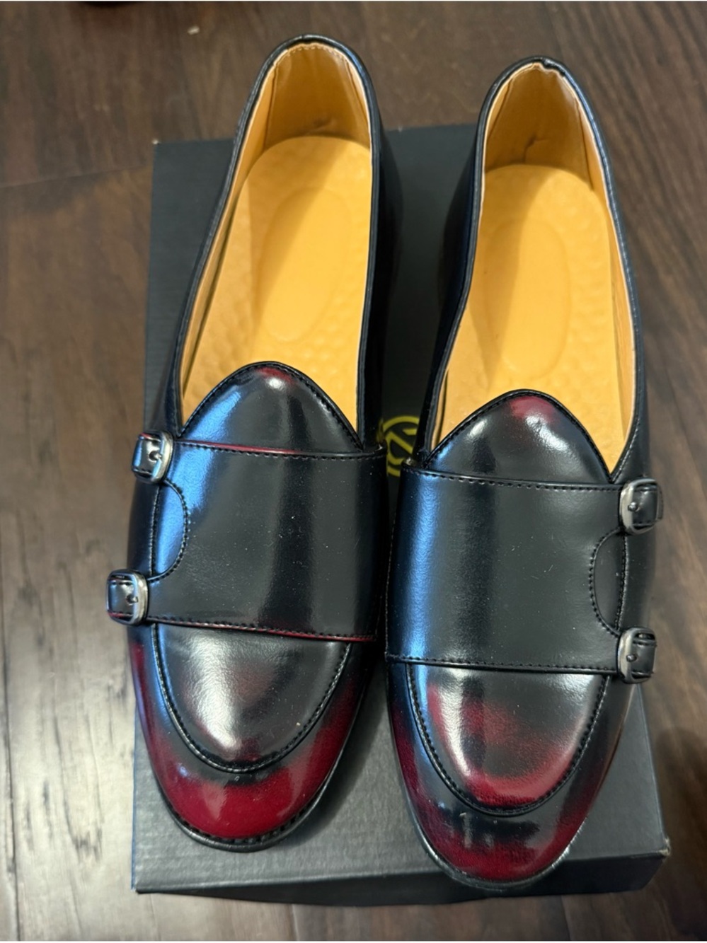 Men's Black & Burgundy Leather Double Monk Loafers
